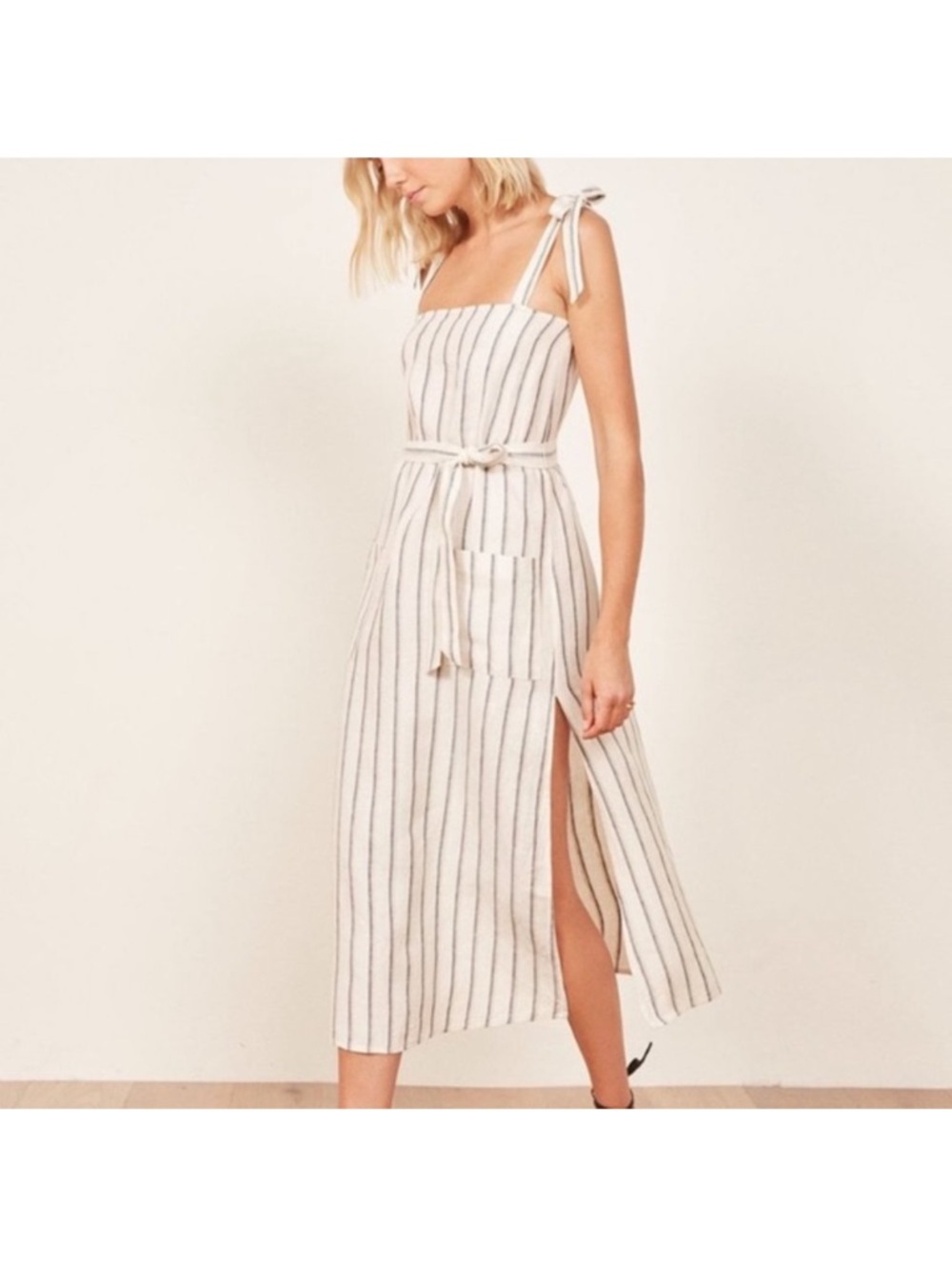 Reformation Elliot Striped Linen Midi Dress Small